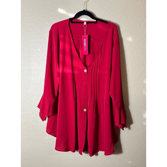 NWT RoseGal Solid Red Blouse Size 4x - Picture 1 of 4